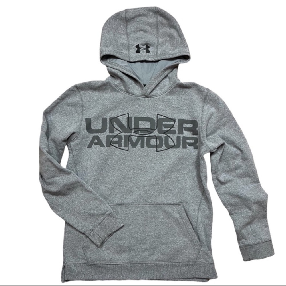 UNDER ARMOUR Threadborne Grey Graphic Print Hoodie Loose Fit Youth Size XL
